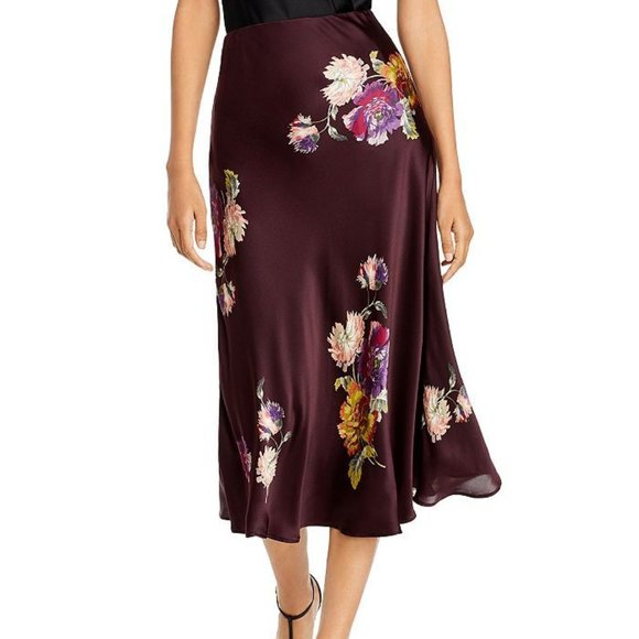 NWT Rebecca Taylor Bias Cut Silk Floral Skirt, Size XL